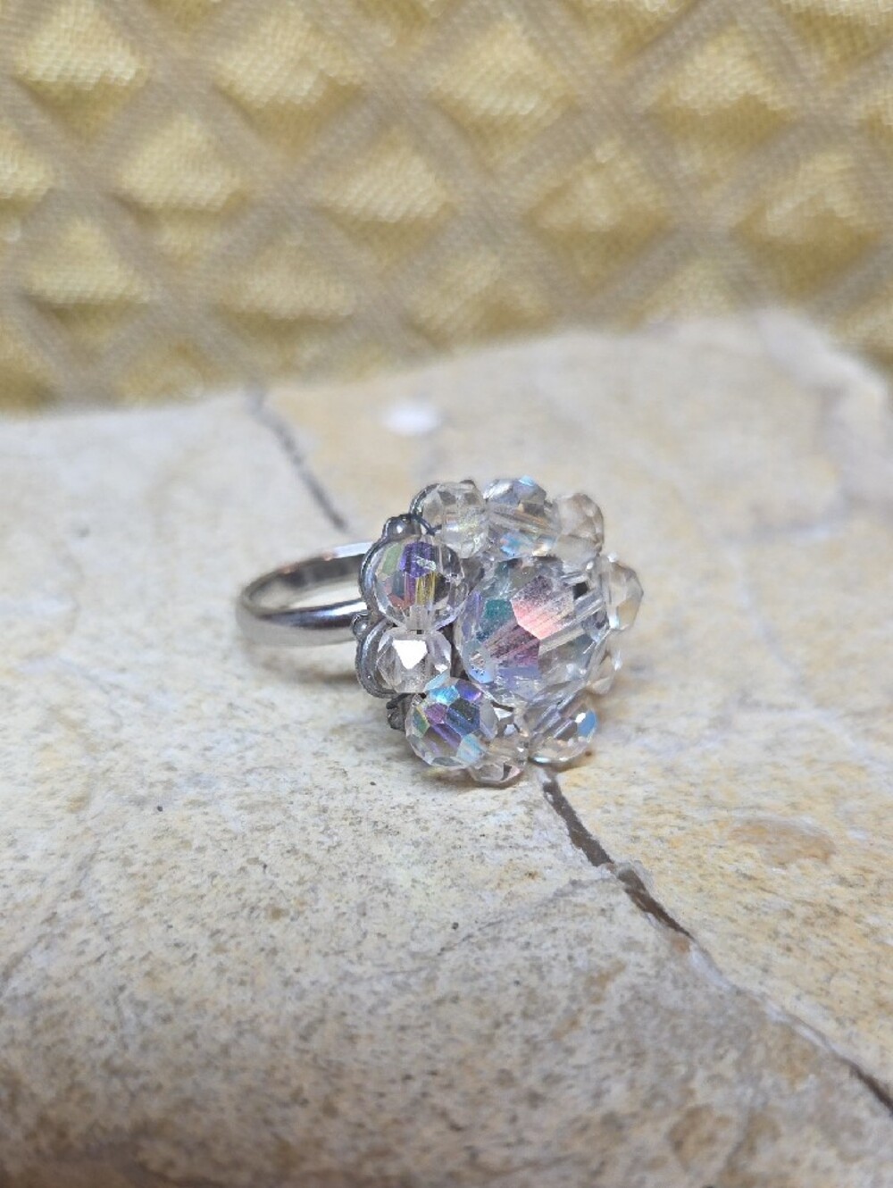Vintage AB Crystal Bead Cluster Ring - Upcycled Vintage Women's Jewelry